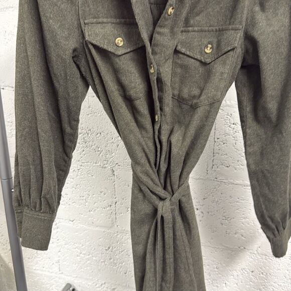 RAILS Heavy Olive Green Belted Long Sleeve Dress Jacket - Button Down - Picture 3 of 4